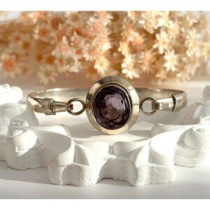 Purple Amethyst Sterling Silver 925 Chunky Vintage Hinged Bracelet | Bangle